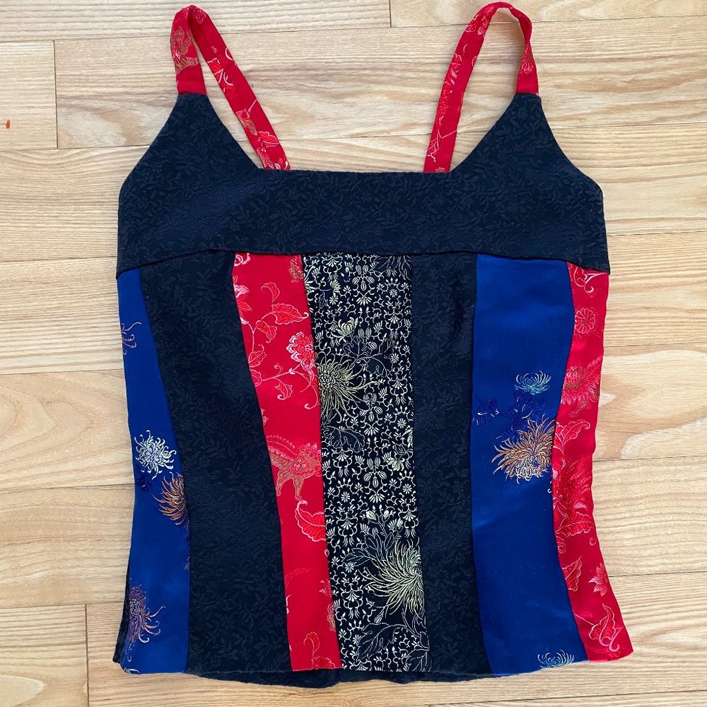 Brocade Tank Top with Multi-Colour Panels Size S US2 EUC